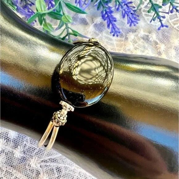 Vintage Natural Jet Black Obsidian Bracelet - Picture 1 of 10